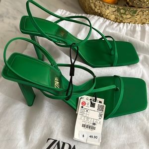 Brand new green strappy Zara heels size 41 comes with dust bag brand new